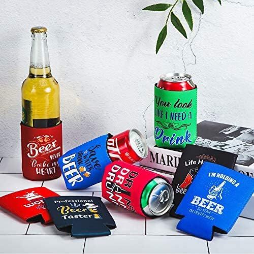  [아마존베스트]Patelai 8 Pieces Beer Can Sleeves Beer Can Coolers Funny Quotes Neoprene Drink Cooler Sleeves for Cans and Bottles