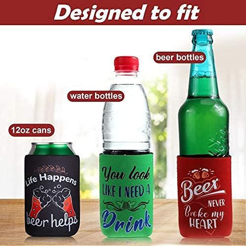  [아마존베스트]Patelai 8 Pieces Beer Can Sleeves Beer Can Coolers Funny Quotes Neoprene Drink Cooler Sleeves for Cans and Bottles