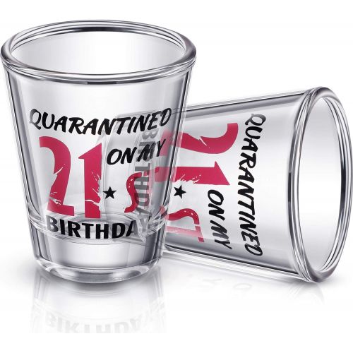  [아마존베스트]Patelai 2 Pieces 21st Birthday Wine Glass Quarantined on My 21st Birthday Glasses 2 oz Social Distance Glass for Celebrating Turning Twenty One Birthday Party Supplies