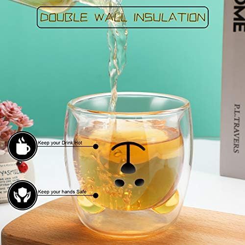  [아마존베스트]Patelai Bear Tea Cup Coffee Mug Milk Double Wall Glass Cute Cup Present for Women Men Valentines Day Birthday, 250 ML (Clear)