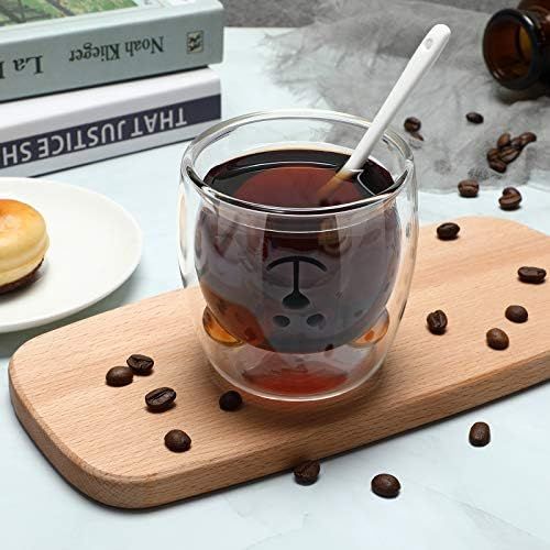 [아마존베스트]Patelai Bear Tea Cup Coffee Mug Milk Double Wall Glass Cute Cup Present for Women Men Valentines Day Birthday, 250 ML (Clear)
