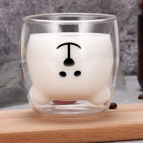  [아마존베스트]Patelai Bear Tea Cup Coffee Mug Milk Double Wall Glass Cute Cup Present for Women Men Valentines Day Birthday, 250 ML (Clear)