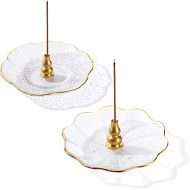 인센스스틱 Patelai Lotus Leaf Glass Incense Holder and Golden Begonia Glass Incense Stick Holder with Pure Cooper Incense Seat Transparent Glass Incense Holder Incense Ash Catcher Tray