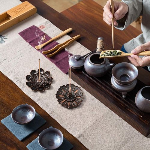  인센스스틱 Patelai Brass Lotus Incense Burners Brass Incense Stick Holders Brass Ash Catchers Lotus Censer for Home Fragrance Decoration Aromatherapy Ornament, 2 Styles (2)