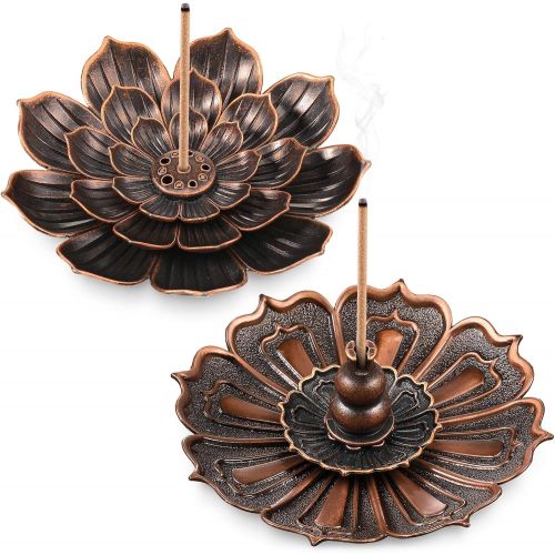  인센스스틱 Patelai Brass Lotus Incense Burners Brass Incense Stick Holders Brass Ash Catchers Lotus Censer for Home Fragrance Decoration Aromatherapy Ornament, 2 Styles (2)