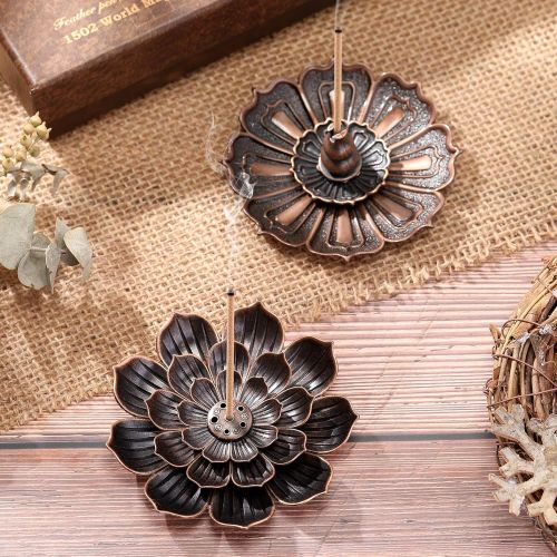  인센스스틱 Patelai Brass Lotus Incense Burners Brass Incense Stick Holders Brass Ash Catchers Lotus Censer for Home Fragrance Decoration Aromatherapy Ornament, 2 Styles (2)