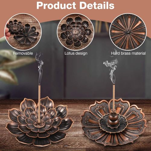  인센스스틱 Patelai Brass Lotus Incense Burners Brass Incense Stick Holders Brass Ash Catchers Lotus Censer for Home Fragrance Decoration Aromatherapy Ornament, 2 Styles (2)