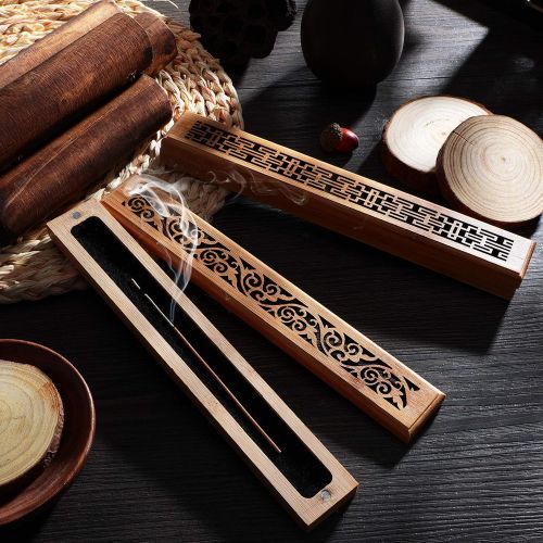  인센스스틱 Patelai 2 Pieces Incense Holder Wooden Incense Stick Holder Crafted Burning Incense Box Ash Catcher Burner for Meditation, Yoga, Aromatherapy