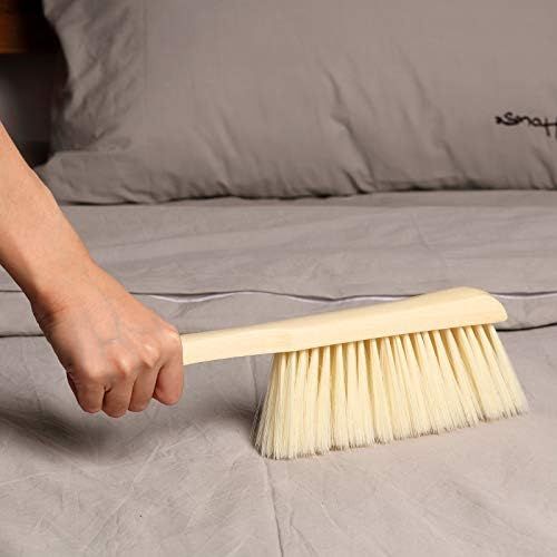  Patelai 2 Pieces Wooden Bench Brushes Fireplace Brush Horse Hair Bench Brush Soft Bristles Long Wood Handle Dust Brush for Hearth Tidy Car Home Workshop Woodworking (Khaki, Brown)