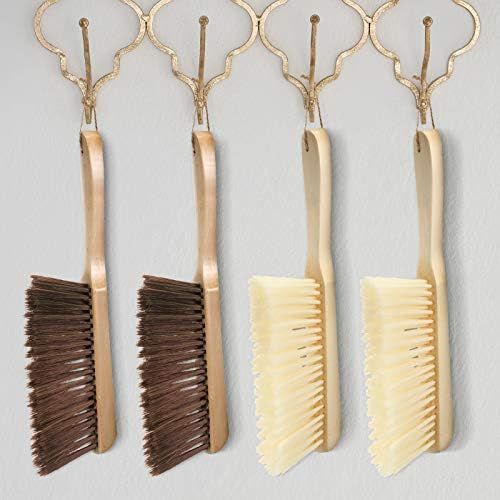  Patelai 2 Pieces Wooden Bench Brushes Fireplace Brush Horse Hair Bench Brush Soft Bristles Long Wood Handle Dust Brush for Hearth Tidy Car Home Workshop Woodworking (Khaki, Brown)