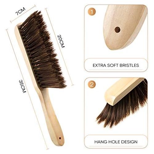  Patelai 2 Pieces Wooden Bench Brushes Fireplace Brush Horse Hair Bench Brush Soft Bristles Long Wood Handle Dust Brush for Hearth Tidy Car Home Workshop Woodworking (Khaki, Brown)