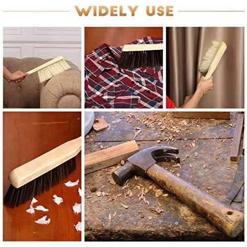  Patelai 2 Pieces Wooden Bench Brushes Fireplace Brush Horse Hair Bench Brush Soft Bristles Long Wood Handle Dust Brush for Hearth Tidy Car Home Workshop Woodworking (Khaki, Brown)