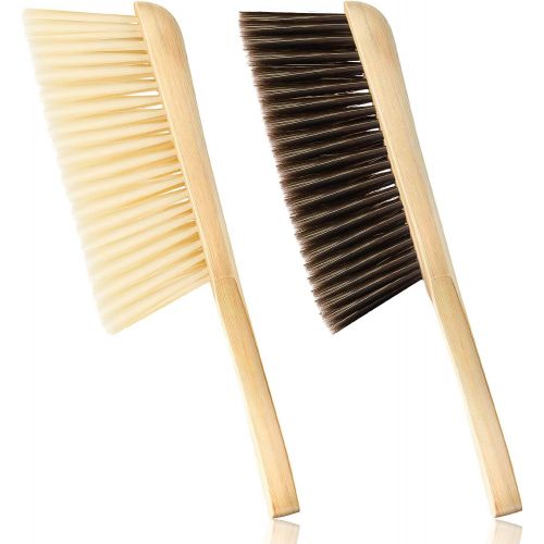  Patelai 2 Pieces Wooden Bench Brushes Fireplace Brush Horse Hair Bench Brush Soft Bristles Long Wood Handle Dust Brush for Hearth Tidy Car Home Workshop Woodworking (Khaki, Brown)