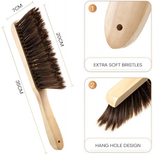  Patelai 2 Pieces Wooden Bench Brushes Fireplace Brush Horse Hair Bench Brush Soft Bristles Long Wood Handle Dust Brush for Hearth Tidy Car Home Workshop Woodworking (Khaki, Brown)