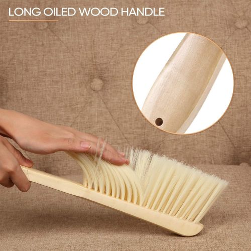  Patelai 2 Pieces Wooden Bench Brushes Fireplace Brush Horse Hair Bench Brush Soft Bristles Long Wood Handle Dust Brush for Hearth Tidy Car Home Workshop Woodworking (Khaki, Brown)