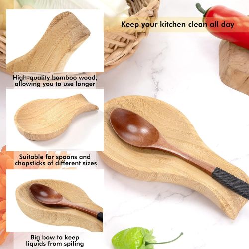  Patelai Spoon Rest For Stove Top Bamboo Holder For Spatula Wood Spoon Rest For Kitchen Counter Spoon Holder For Stove Top or Countertop, Spoon or Tong, Modern and Rustic Spoon Rest For Far