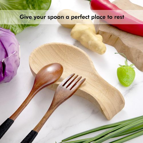  Patelai Spoon Rest For Stove Top Bamboo Holder For Spatula Wood Spoon Rest For Kitchen Counter Spoon Holder For Stove Top or Countertop, Spoon or Tong, Modern and Rustic Spoon Rest For Far