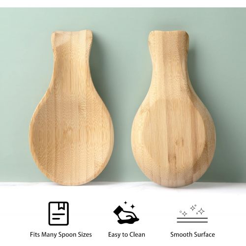  Patelai Spoon Rest For Stove Top Bamboo Holder For Spatula Wood Spoon Rest For Kitchen Counter Spoon Holder For Stove Top or Countertop, Spoon or Tong, Modern and Rustic Spoon Rest For Far