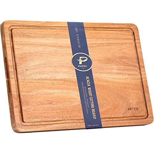  Paten Cutting Board, Wood Cutting Boards for Kitchen,Acacia Wood Cutting Board with Handle,Wooden Chopping Board with Juice Groove for Meat and Vegetables,17x12inches