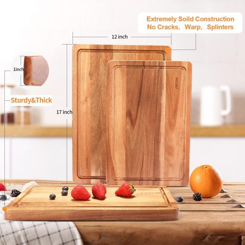  Paten Cutting Board, Wood Cutting Boards for Kitchen,Acacia Wood Cutting Board with Handle,Wooden Chopping Board with Juice Groove for Meat and Vegetables,17x12inches