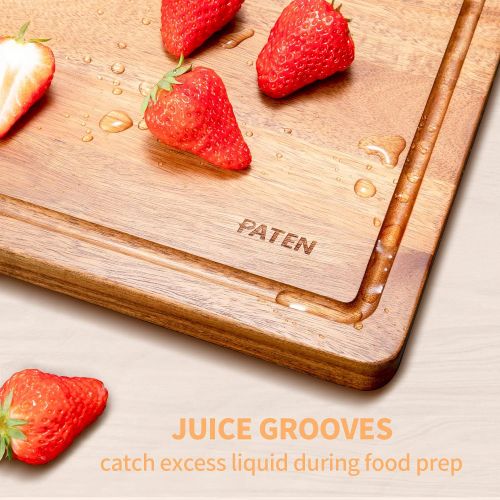  Paten Cutting Board, Wood Cutting Boards for Kitchen,Acacia Wood Cutting Board with Handle,Wooden Chopping Board with Juice Groove for Meat and Vegetables,17x12inches