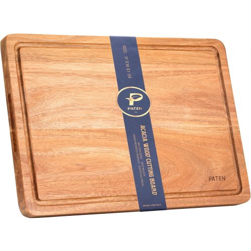  Paten Cutting Board, Wood Cutting Boards for Kitchen,Acacia Wood Cutting Board with Handle,Wooden Chopping Board with Juice Groove for Meat and Vegetables,17x12inches