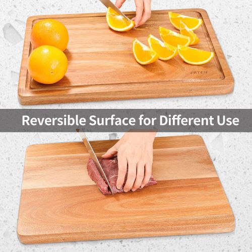  Paten Cutting Board, Wood Cutting Boards for Kitchen,Acacia Wood Cutting Board with Handle,Wooden Chopping Board with Juice Groove for Meat and Vegetables,17x12inches