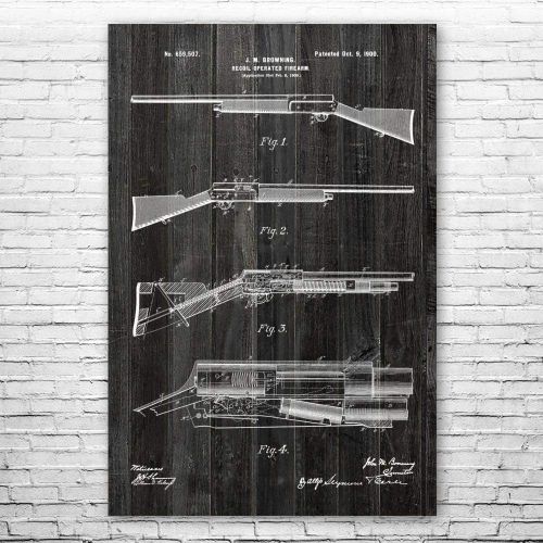  Patent Earth Browning Auto 5 Shotgun Poster Print, Hunter Gift, Shotgun Blueprint, Gun Collector Gift, Shooting Range Art Weathered Wood (16 inch x 20 inch)