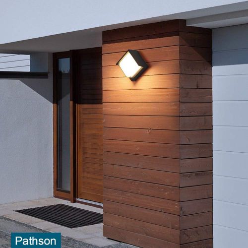  Pathson Outdoor Wall Sconce 8W LED Lamps Waterproof Indoor Modern Low Profile Lighting Fixtures 3000K Warm White Wall Mount Light for Porch Courtyards Matte Black Finish (Warm Ligh