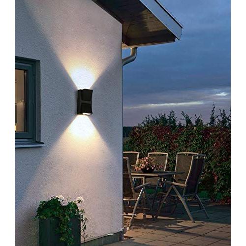  Pathson LED Wall Light, Outdoor Wall Sconce Waterproof Porch Lighting, 4000K Matte Black Modern Wall Mount Up Down Light Fixtures for 3.9Base (White Light)