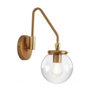 Pathson Industrial Glass Wall Sconce Lighting, Adjustable Swing Arm Wall Lamp for Bedside, Vintage Style Wall Light Fixtures for E26 Bulbs Brass Dark Finish (Antique)