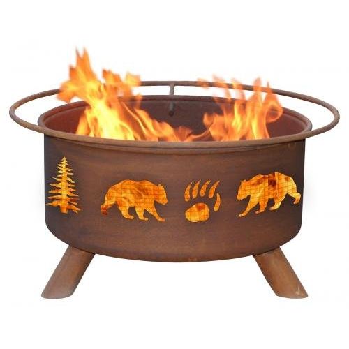  Patina Bear and Tree Fire Pit with Grill and FREE Cover