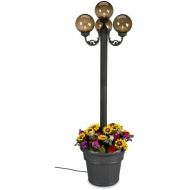 Patio Living Concepts European 00490 Patio Lamp Black Body With Four Bronze Globes and Planter 80-inches Tall