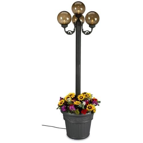  Patio Living Concepts European 00490 Patio Lamp Black Body With Four Bronze Globes and Planter 80-inches Tall