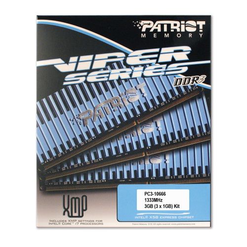  Patriot PVT33G1333ELK Extreme Performance Viper Series PC3-10666 DDR3 1333 3GB 3 x 1GB Intel XMP Ready CL 9 Non ECC Triple Channel Kit (Blue)