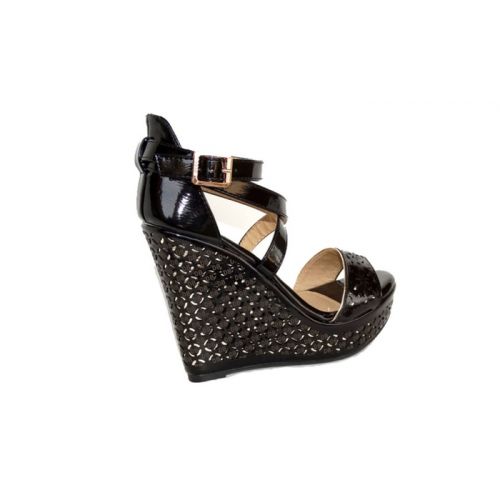  Pattern Wedge Cross Strap Wedge Sandals-Cree-2 BlackNude