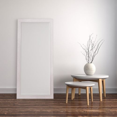  Patton Wall Decor 24 x 58 Beveled Leaner Mirror in Classic Washed Wood Frame Floor, White