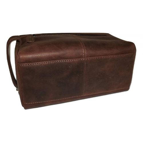  Paul & Taylor Leather Hunter Dual Top Zip Toiletry Travel Shave Kit Brown