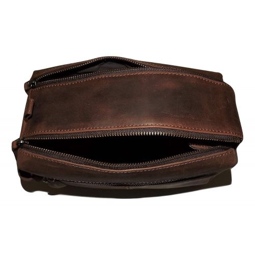  Paul & Taylor Leather Hunter Dual Top Zip Toiletry Travel Shave Kit Brown