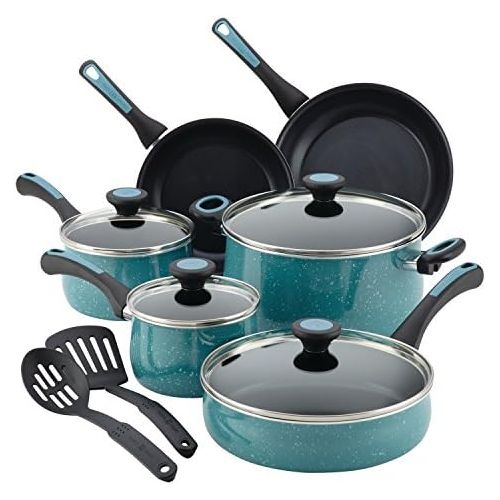  [아마존베스트]Paula Deen 16981 Riverbend Nonstick Cookware Pots and Pans Set, 12 Piece, Gulf Blue Speckle