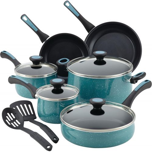  [아마존베스트]Paula Deen 16981 Riverbend Nonstick Cookware Pots and Pans Set, 12 Piece, Gulf Blue Speckle