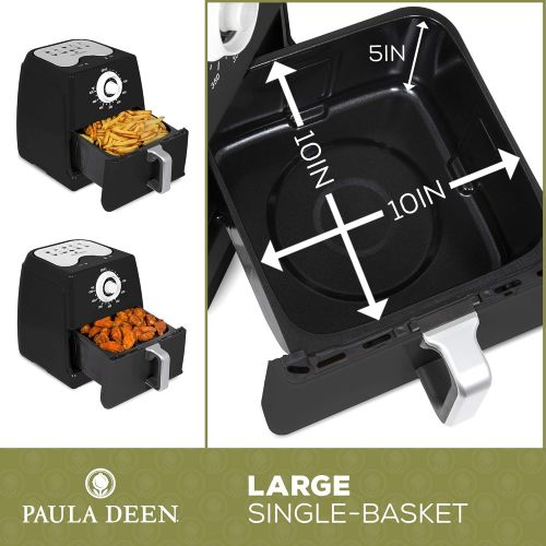  Paula Deen 8.5QT (1700 Watt) Large Air Fryer, Rapid Air Circulation System, Square Single Basket System, Ceramic Non-Stick Coating, Easy-to-Use Dial, 50 Recipes (Black)