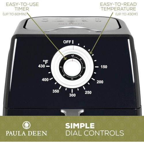  Paula Deen 8.5QT (1700 Watt) Large Air Fryer, Rapid Air Circulation System, Square Single Basket System, Ceramic Non-Stick Coating, Easy-to-Use Dial, 50 Recipes (Black)