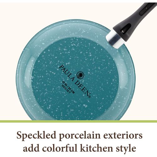  Paula Deen Riverbend Nonstick Cookware Pots and Pans Set, 12 Piece, Gulf Blue Speckle