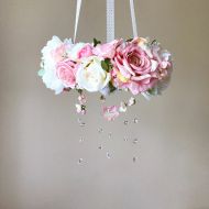 PaulettaStore Flower mobile with genuine Swarovski crystals, Flower mobile, Baby mobile / Crib mobile, Vintage inspired, Wedding chandelier