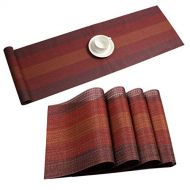 Pauwer Placemats with Table Runner Set Heat Resistant Washable Woven Vinyl Placemats Set of 6 and Runner for Dining Table Wipe Clean: Kitchen & Dining