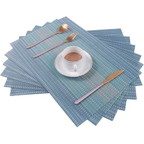  [아마존베스트]Pauwer Placemats Set of 4 for Dining Table Washable Woven Vinyl Placemat Non-Slip Heat Resistant Kitchen Table Mats Easy to Clean