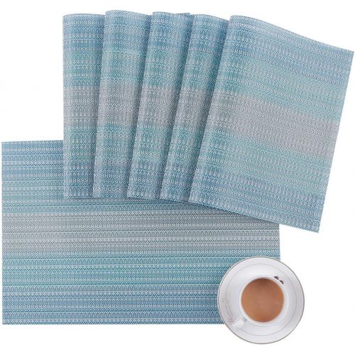  [아마존베스트]Pauwer Placemats Set of 4 for Dining Table Washable Woven Vinyl Placemat Non-Slip Heat Resistant Kitchen Table Mats Easy to Clean