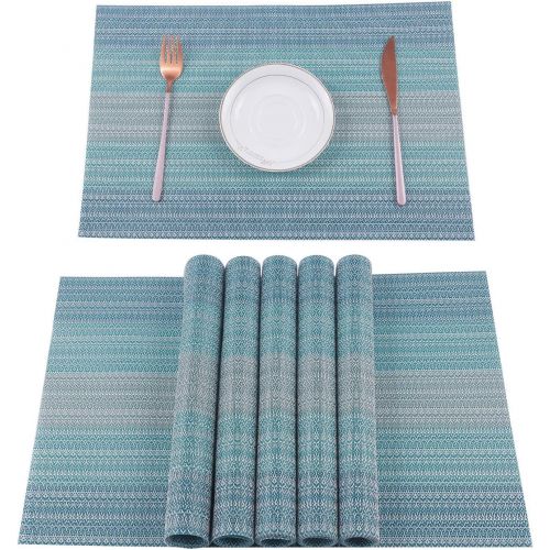  [아마존베스트]Pauwer Placemats Set of 4 for Dining Table Washable Woven Vinyl Placemat Non-Slip Heat Resistant Kitchen Table Mats Easy to Clean