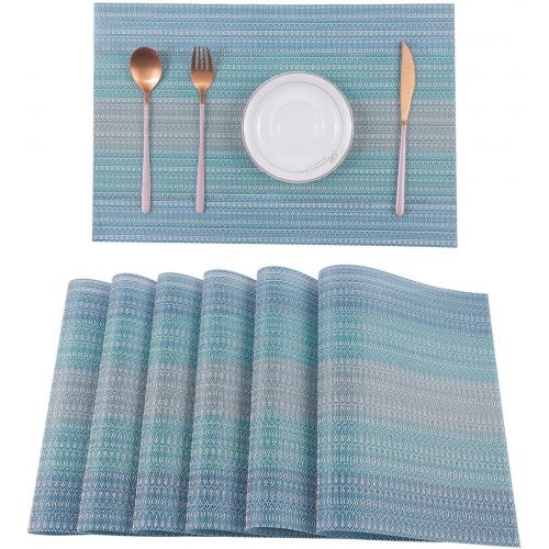  [아마존베스트]Pauwer Placemats Set of 4 for Dining Table Washable Woven Vinyl Placemat Non-Slip Heat Resistant Kitchen Table Mats Easy to Clean